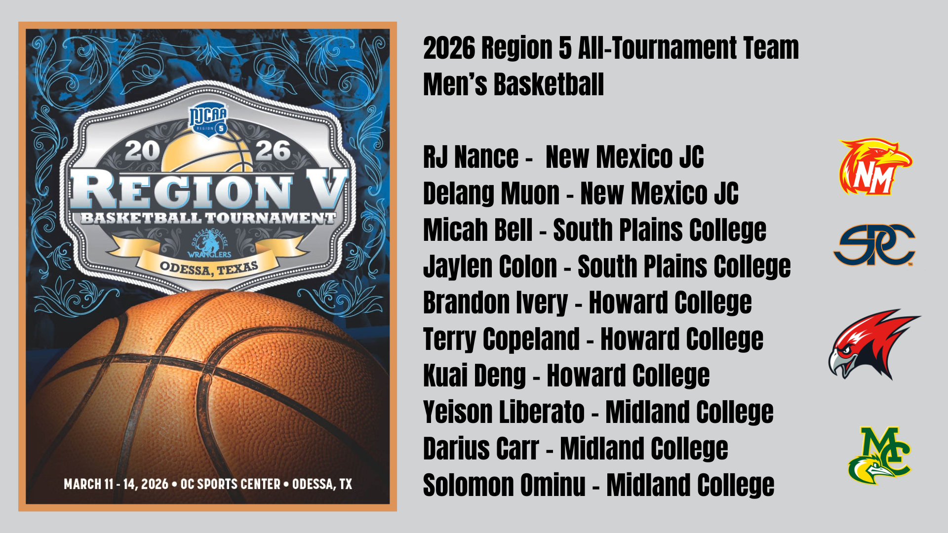 Region 5 / Southwest District Men's All-Tournament Team Announced